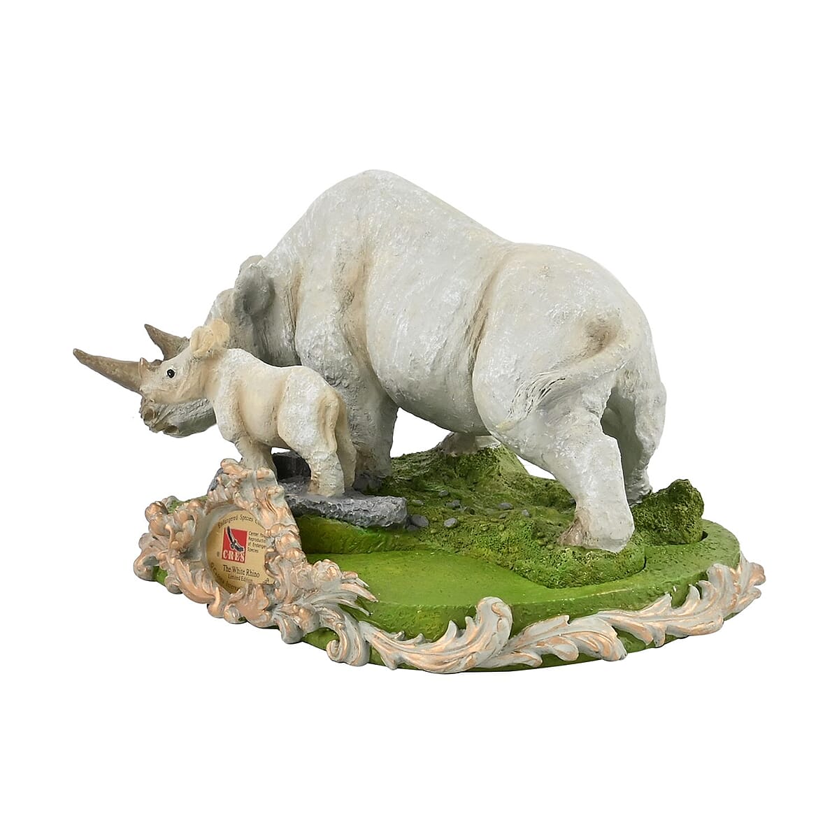 Closeout Hand Painted Resin Figurine with Stand - White Rhino, Miniature Hand Painted Animal Figurine Decor For Tabletop Desk Decoration image number 3