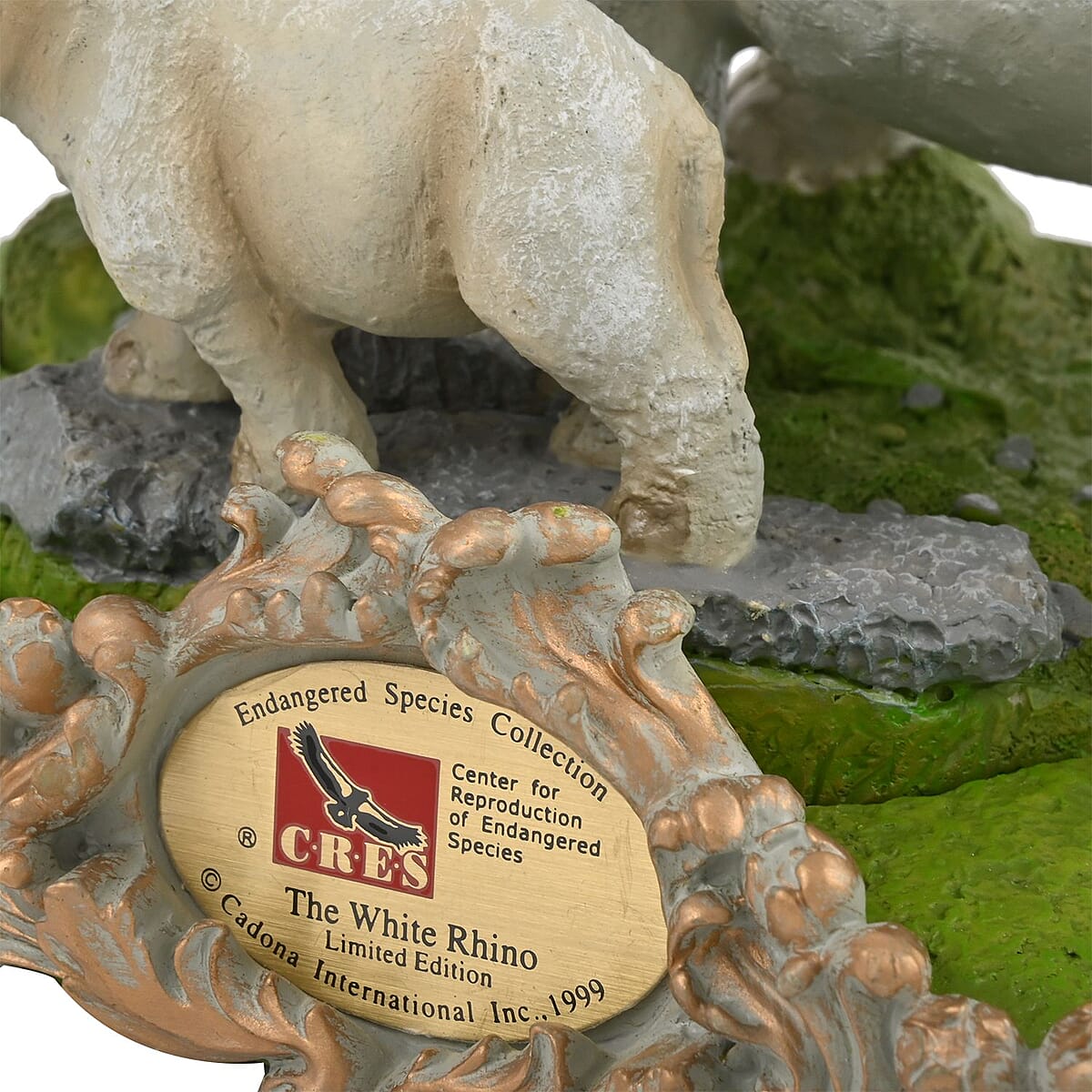 Closeout Hand Painted Resin Figurine with Stand - White Rhino, Miniature Hand Painted Animal Figurine Decor For Tabletop Desk Decoration image number 4