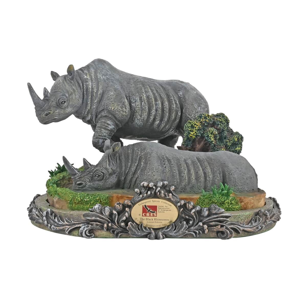 Hand Painted Resin Figurine with Stand - Black Rhino, Miniature Hand Painted Animal Figurine Decor For Tabletop Desk Decoration image number 0