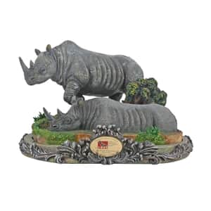 Hand Painted Resin Figurine with Stand - Black Rhino, Miniature Hand Painted Animal Figurine Decor For Tabletop Desk Decoration
