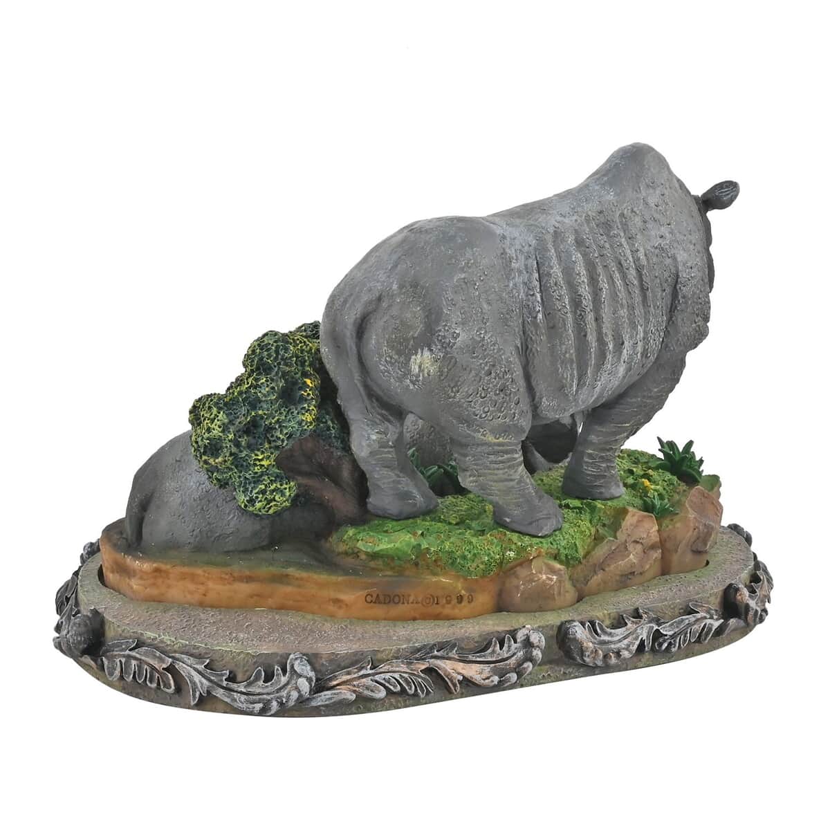 Hand Painted Resin Figurine with Stand - Black Rhino, Miniature Hand Painted Animal Figurine Decor For Tabletop Desk Decoration image number 1