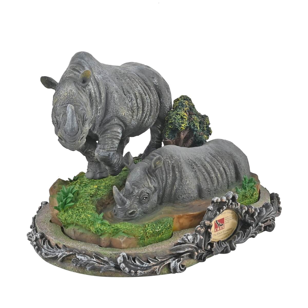 Hand Painted Resin Figurine with Stand - Black Rhino, Miniature Hand Painted Animal Figurine Decor For Tabletop Desk Decoration image number 2