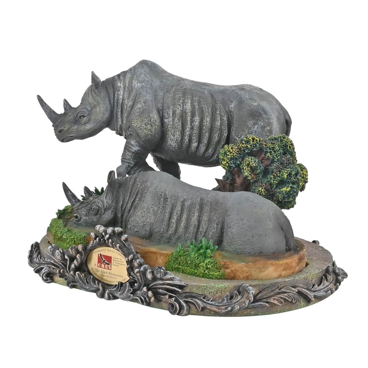 Hand Painted Resin Figurine with Stand - Black Rhino, Miniature Hand Painted Animal Figurine Decor For Tabletop Desk Decoration image number 3