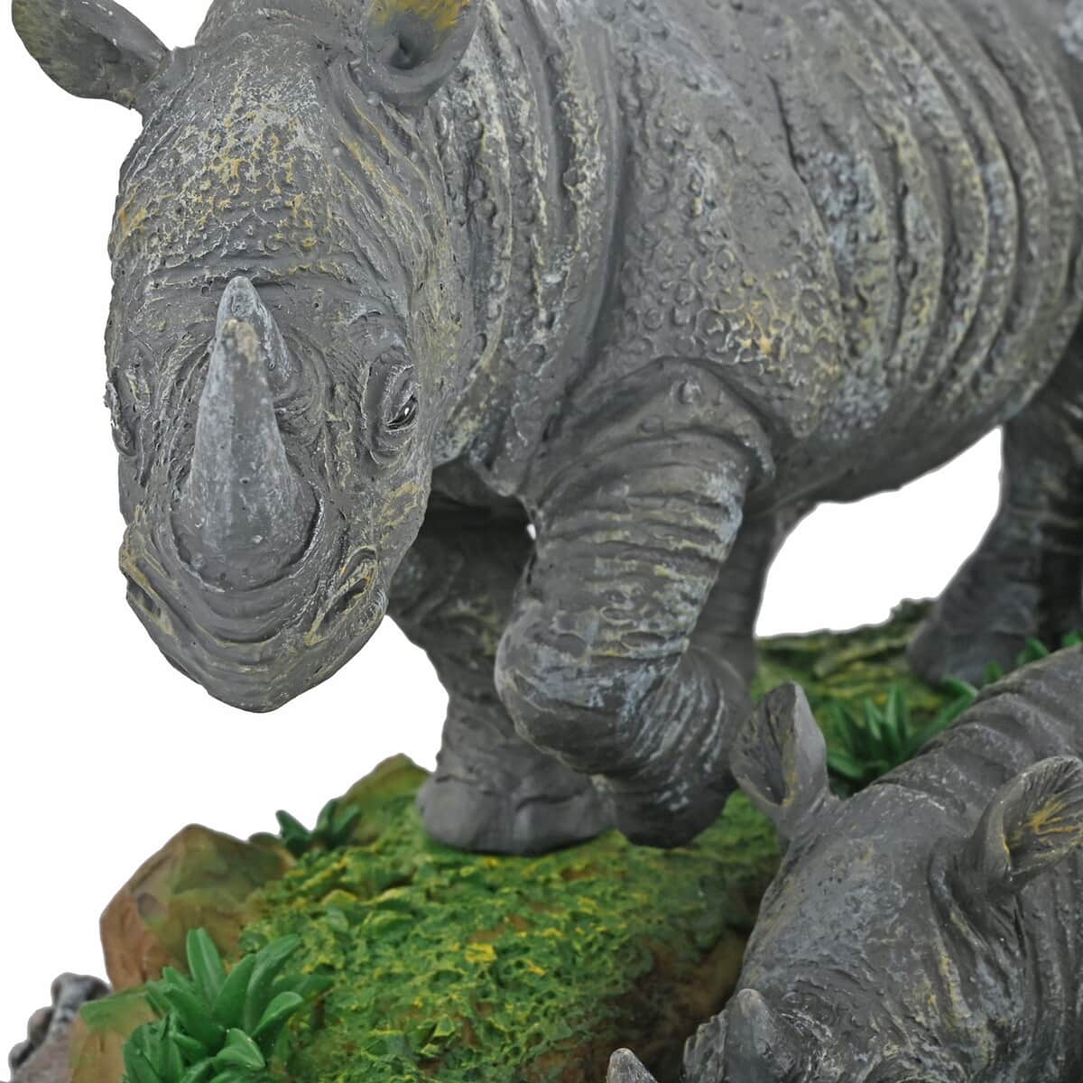 Hand Painted Resin Figurine with Stand - Black Rhino, Miniature Hand Painted Animal Figurine Decor For Tabletop Desk Decoration image number 4