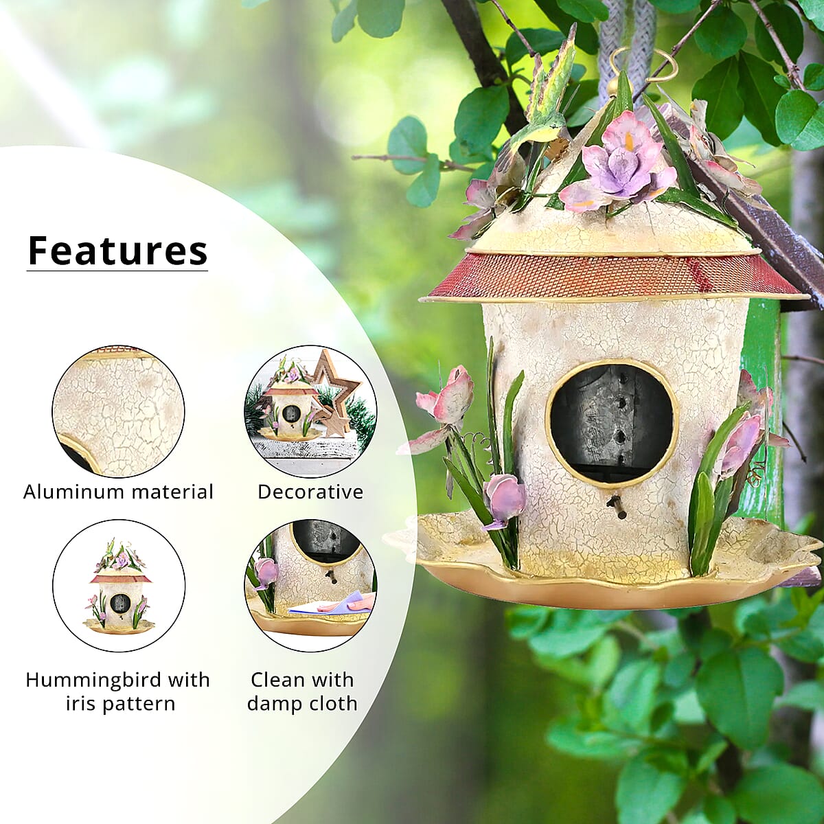 Birdhouse Round - Hummingbird with Iris image number 2