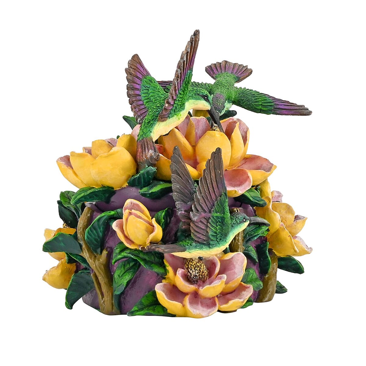 Hand Painted Resin Trinket Boxes - Hummingbird Magnolia image number 1