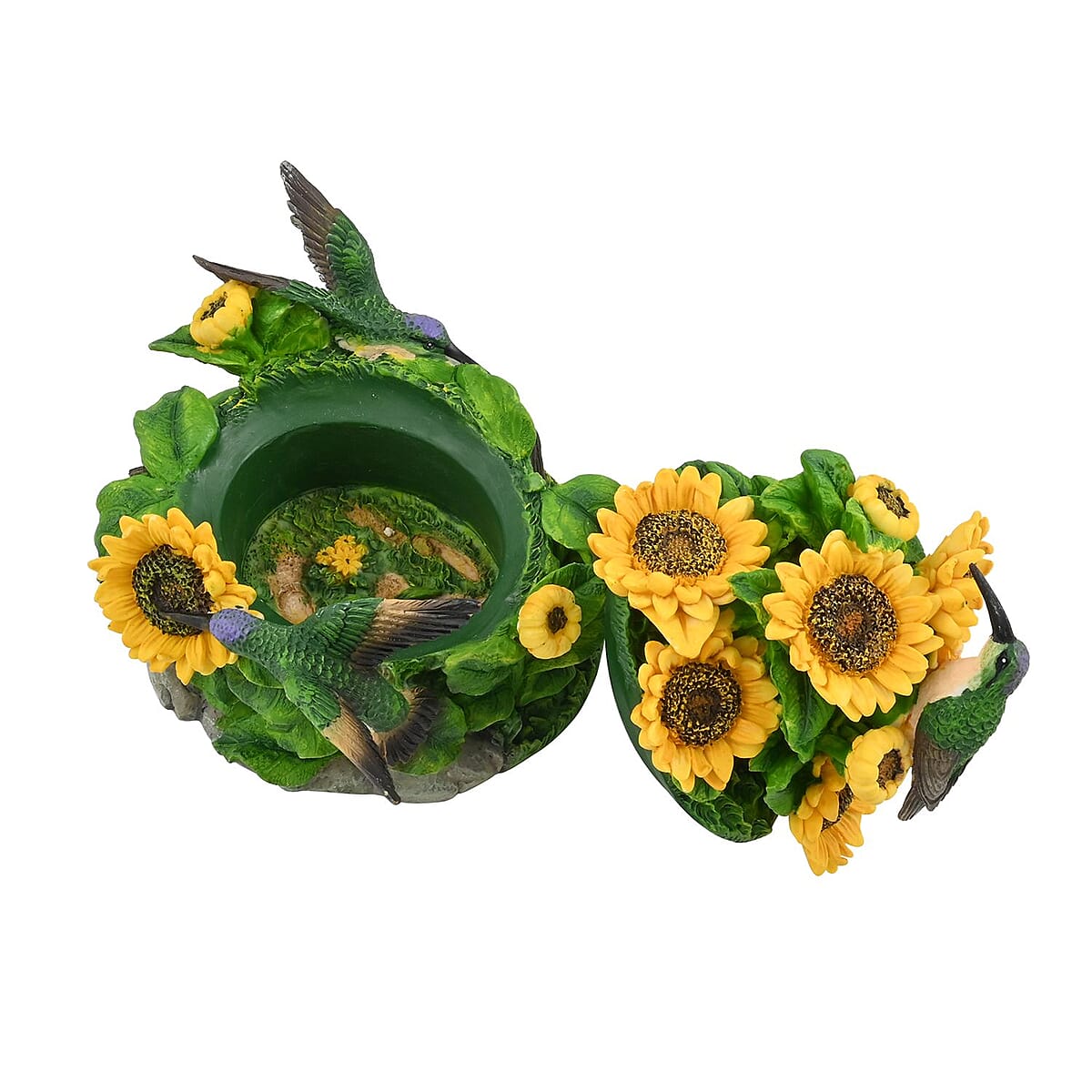 Closeout Hand Painted Resin Trinket Boxes - Hummingbird Sunflower image number 4