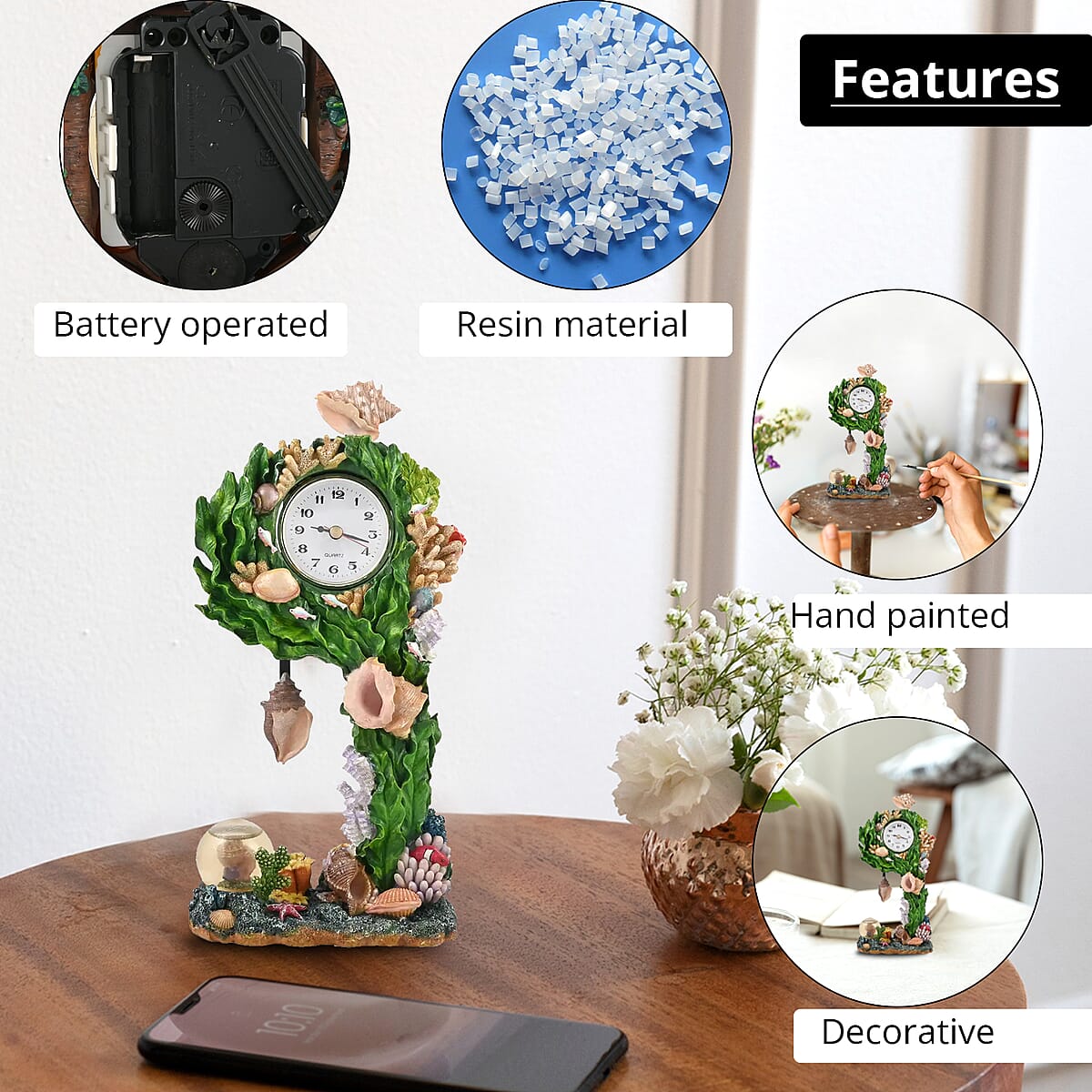 Hand Painted Resin Swing Clock - Sea Shell image number 1