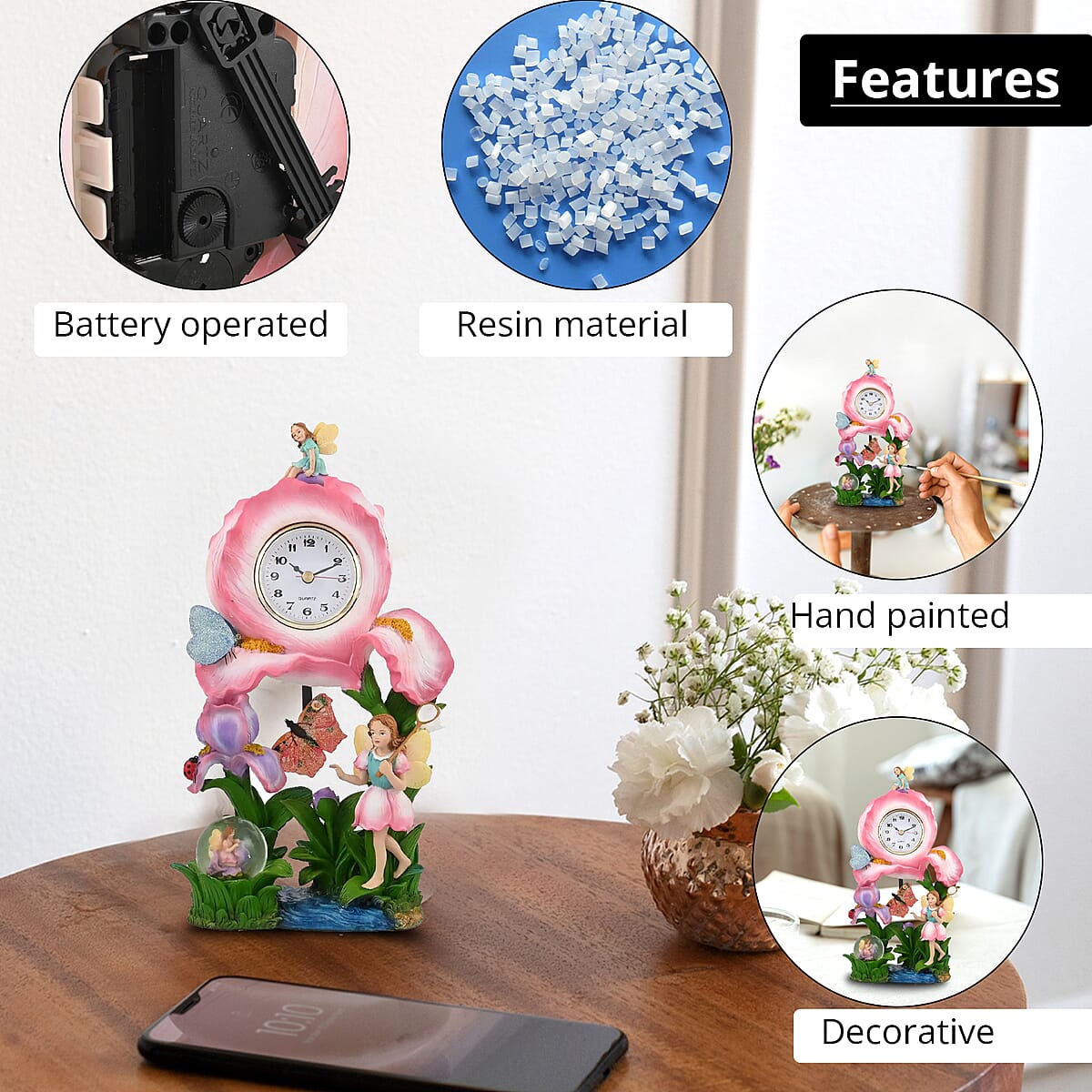 Hand Painted Resin Swing Clock - Fairy image number 1