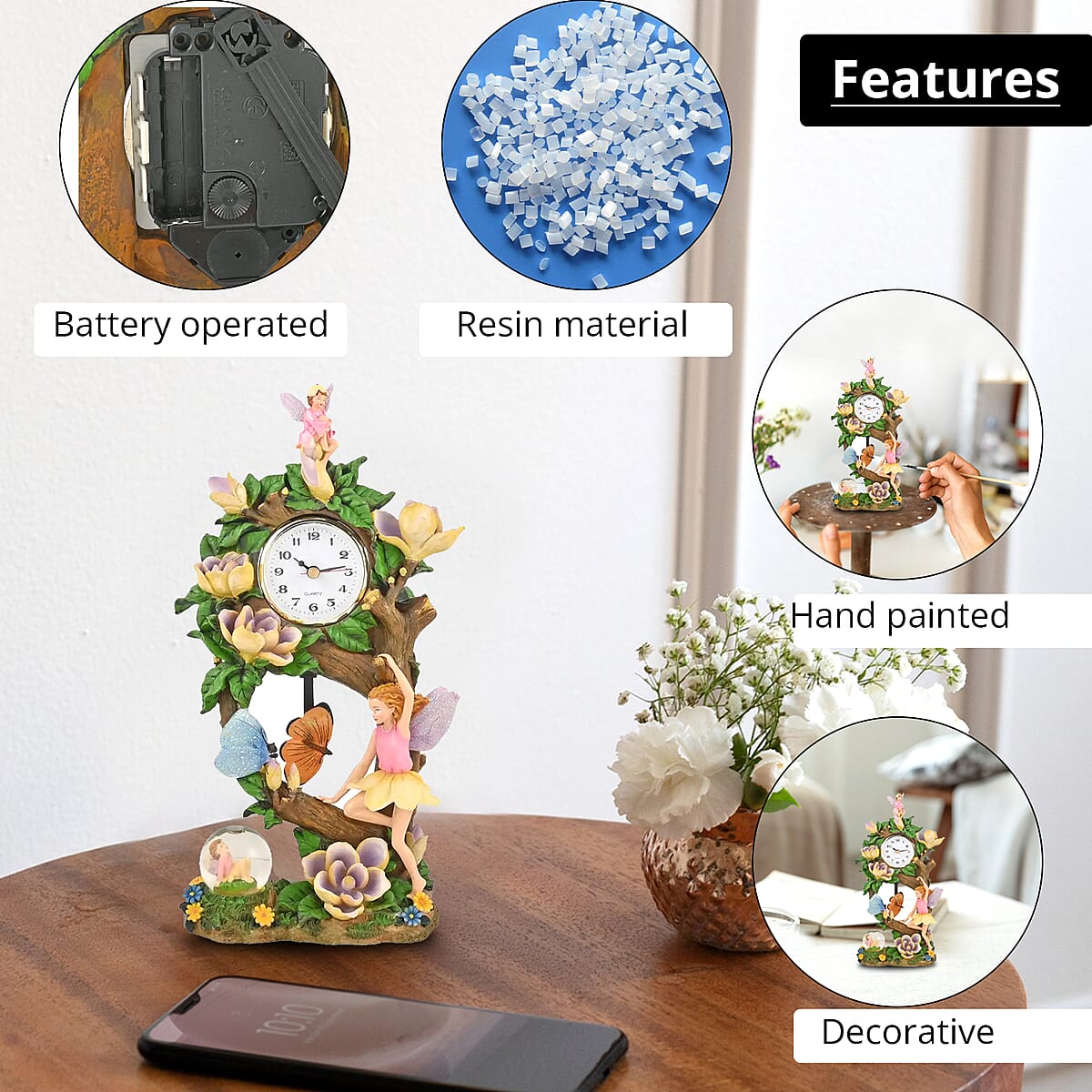 Hand Painted Resin Swing Clock - Fairy image number 1