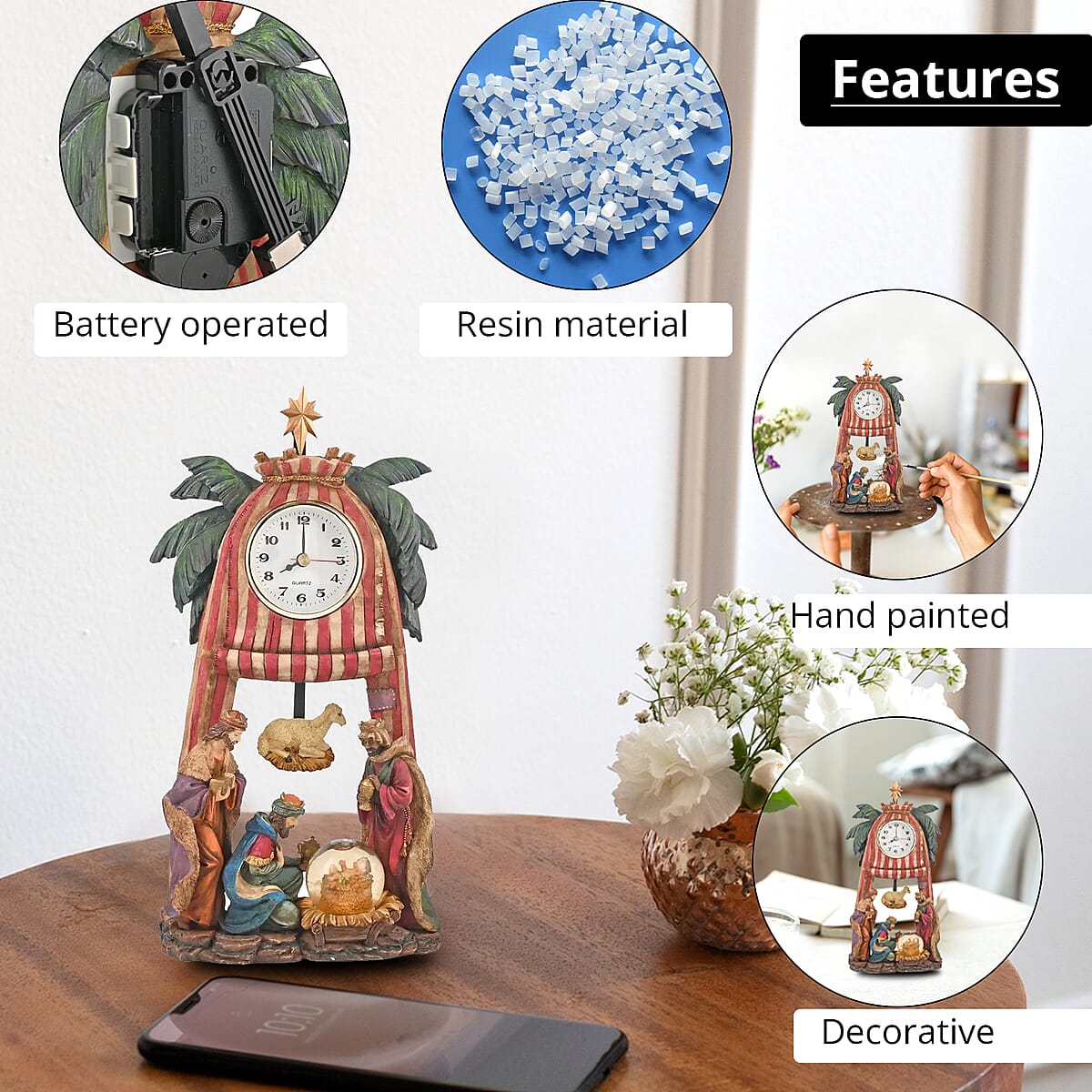 Hand Painted Resin Swing Clock - Nativity image number 1