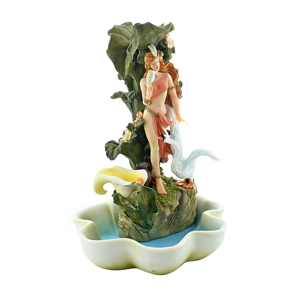 Buy Hand Painted Resin Water Fountain Lady and Swan at ShopLC.