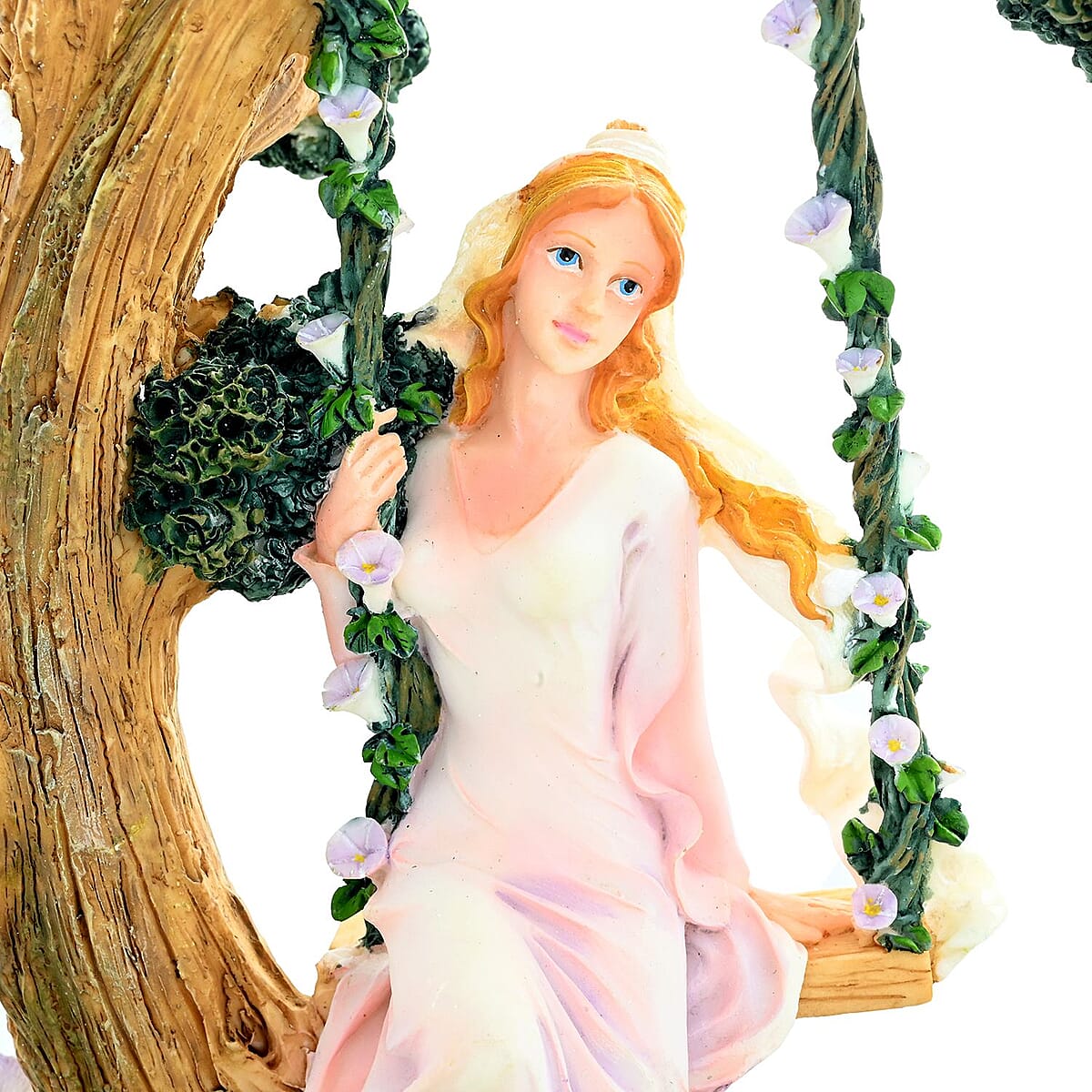 Hand Painted Resin Water Fountain - Lady on Swing with Fountain image number 1