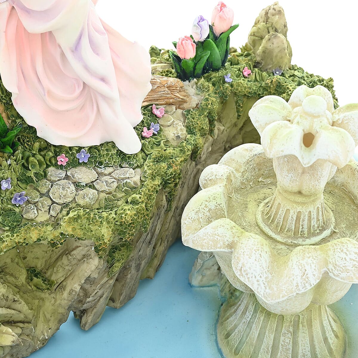 Hand Painted Resin Water Fountain - Lady on Swing with Fountain image number 2