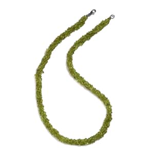 Arizona Peridot Chips Beaded Necklace 20 Inches in Sterling Silver 207.50 ctw