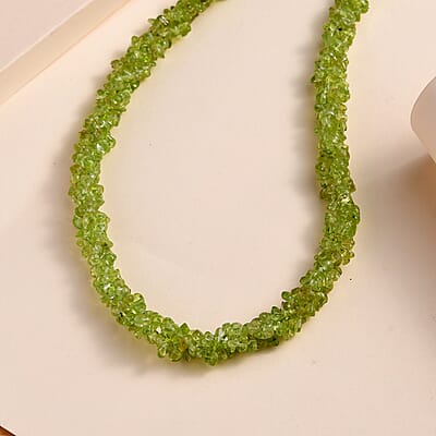 Arizona Peridot Chips Beaded Necklace 20 Inches in Sterling Silver 207.50 ctw