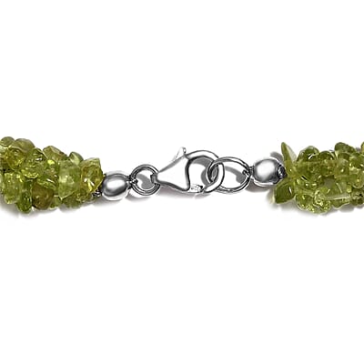 Arizona Peridot Chips Beaded Necklace 20 Inches in Sterling Silver 207.50 ctw
