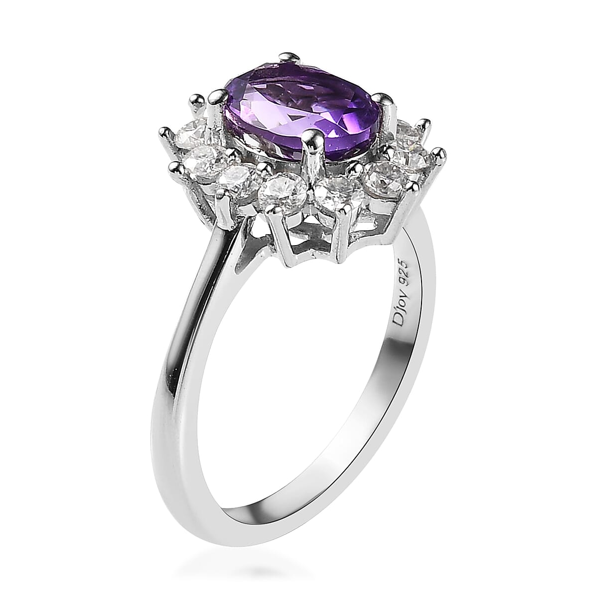 Premium Moroccan Amethyst and Moissanite Sunburst Ring in Platinum Over Sterling Silver (Size 10.0) 2.00 ctw