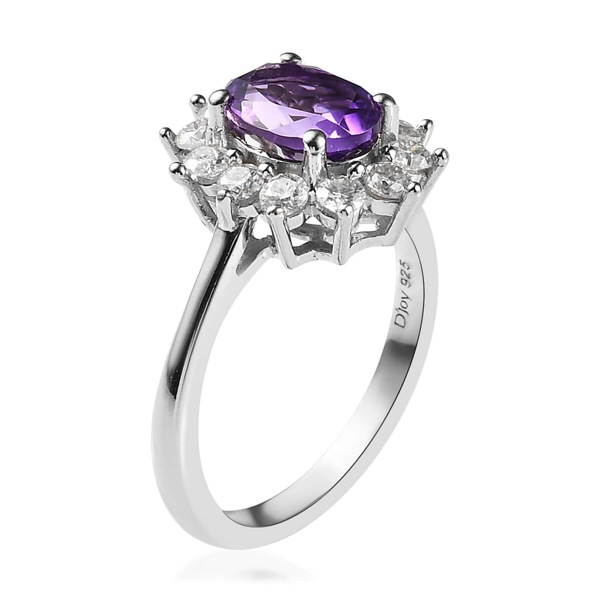 Premium Moroccan Amethyst and Moissanite Sunburst Ring in Platinum Over Sterling Silver 2.00 ctw image number 3