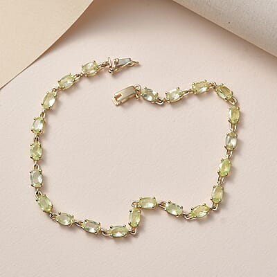 Luxoro 10K Yellow Gold Premium Natural Chrysoberyl Tennis Bracelet (7.25 In) 5.90 ctw