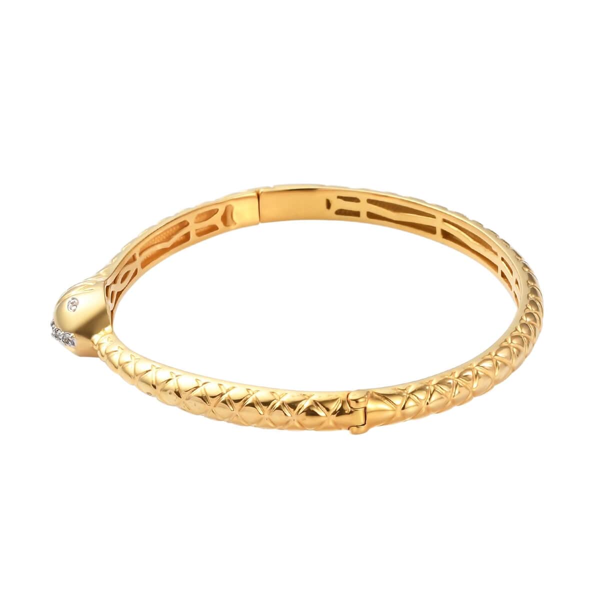 KARIS Natural White Zircon Eternal Love Snake Bangle Bracelet in 18K YG Plated (Size 7.25 In) 0.15 ctw image number 3