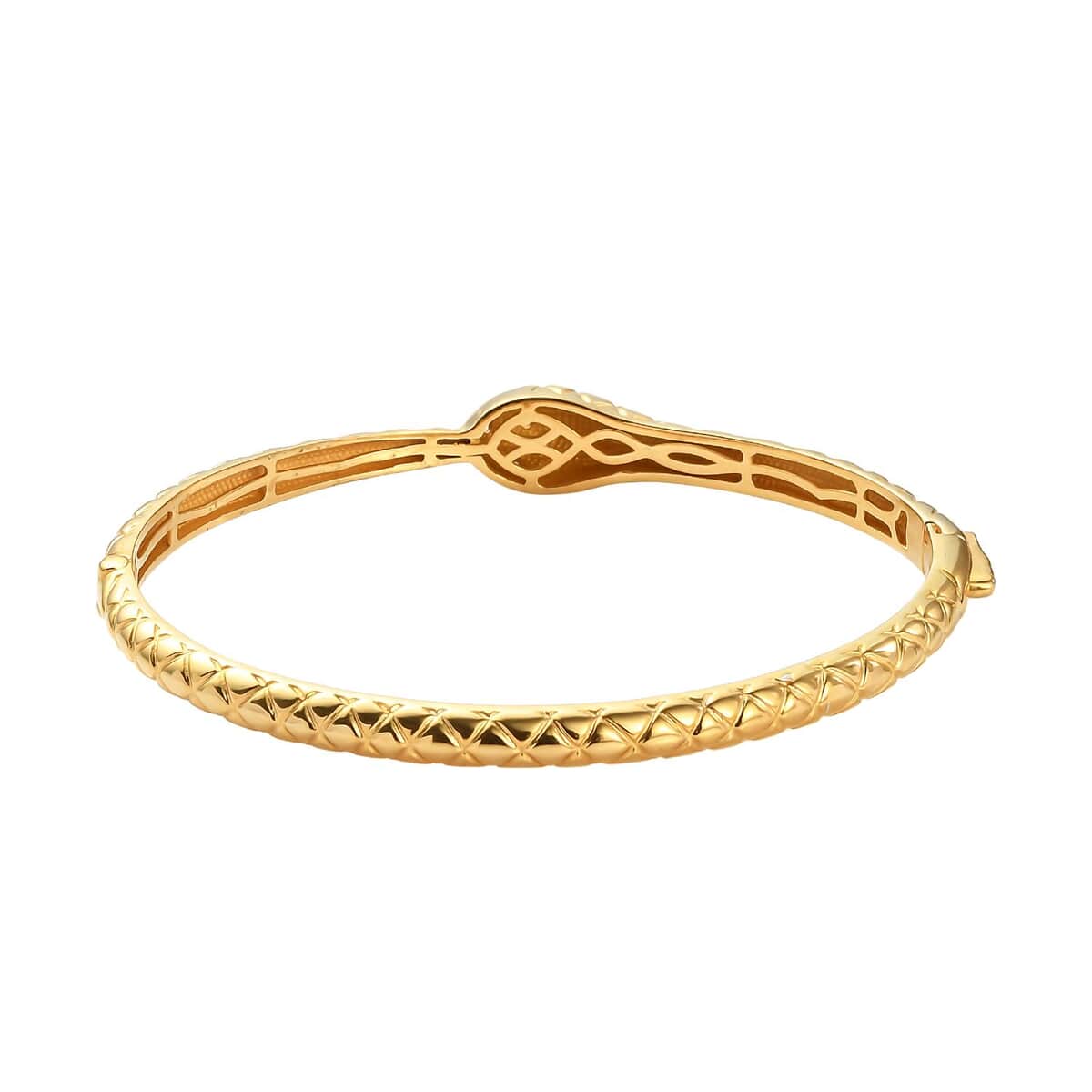 KARIS Natural White Zircon Eternal Love Snake Bangle Bracelet in 18K YG Plated (Size 7.25 In) 0.15 ctw image number 4