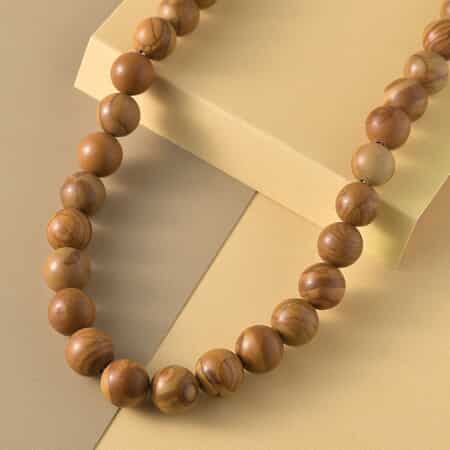 Peanut Wood Jasper 10mm Beaded Necklace 18 Inches in Rhodium Over Sterling Silver 346.40 ctw image number 1