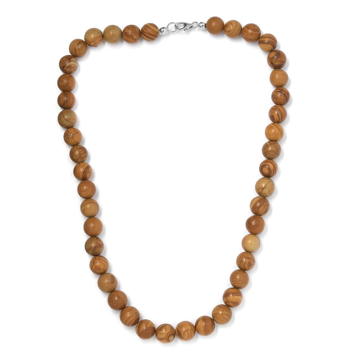 Peanut Wood Jasper 10mm Beaded Necklace 18 Inches in Rhodium Over Sterling Silver 346.40 ctw image number 3