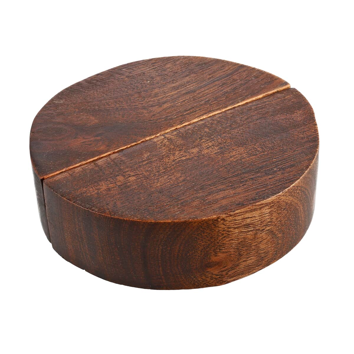 Portable Wooden Round Shaped Secret Ring Box with Goldtone Ring (Size 6.0) (3 Dia) image number 1