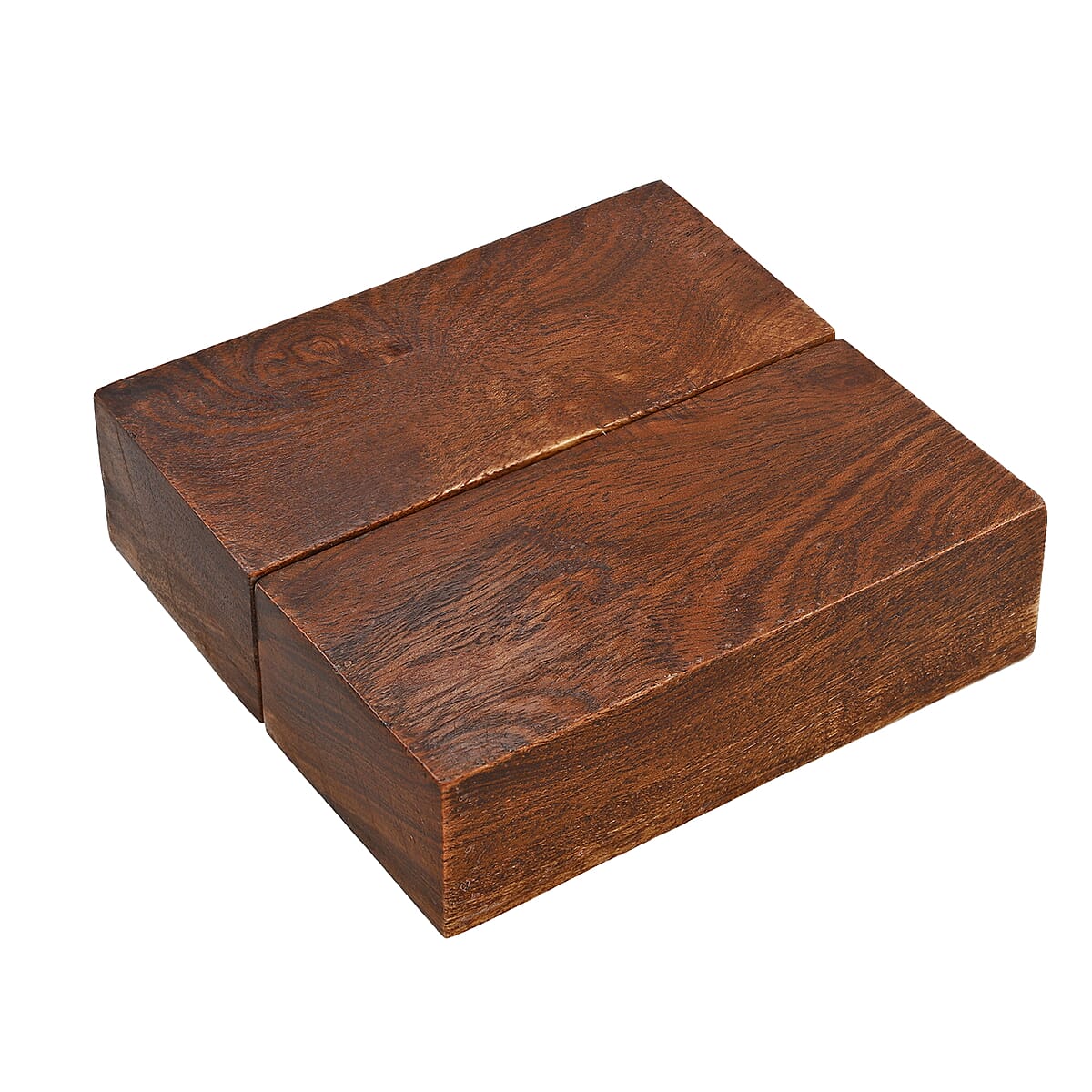 Portable Wooden Square Shaped Secret Ring Box with Goldtone Ring (Size 8.0) image number 2