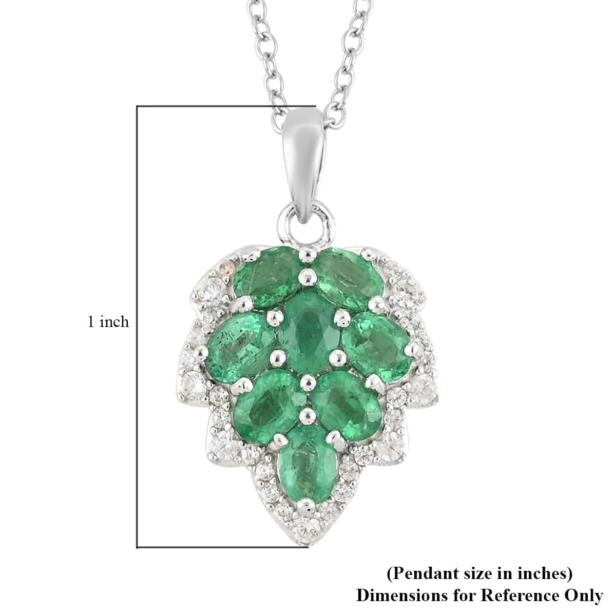AAA Kagem Emerald and White Zircon Leaf Pendant Necklace 18 Inches in Sterling Silver 1.60 ctw image number 4