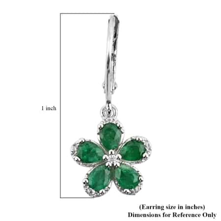 AAA Kagem Zambian Intense Green Emerald and White Zircon Flower Dangle Earrings in Sterling Silver 1.50 ctw image number 3