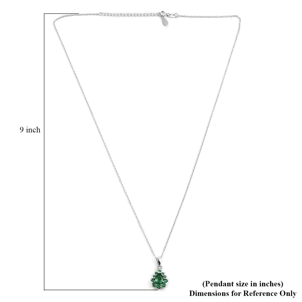 AAA Kagem Zambian Intense Green Emerald and Diamond Drop Pendant Necklace 18 Inches in Sterling Silver 1.15 ctw image number 4