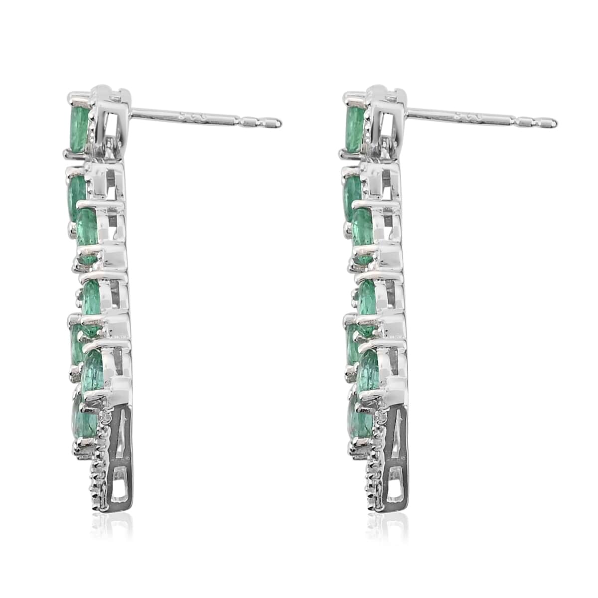 AAA Kagem Emerald and White Zircon Earrings in Sterling Silver 3.70 ctw image number 2