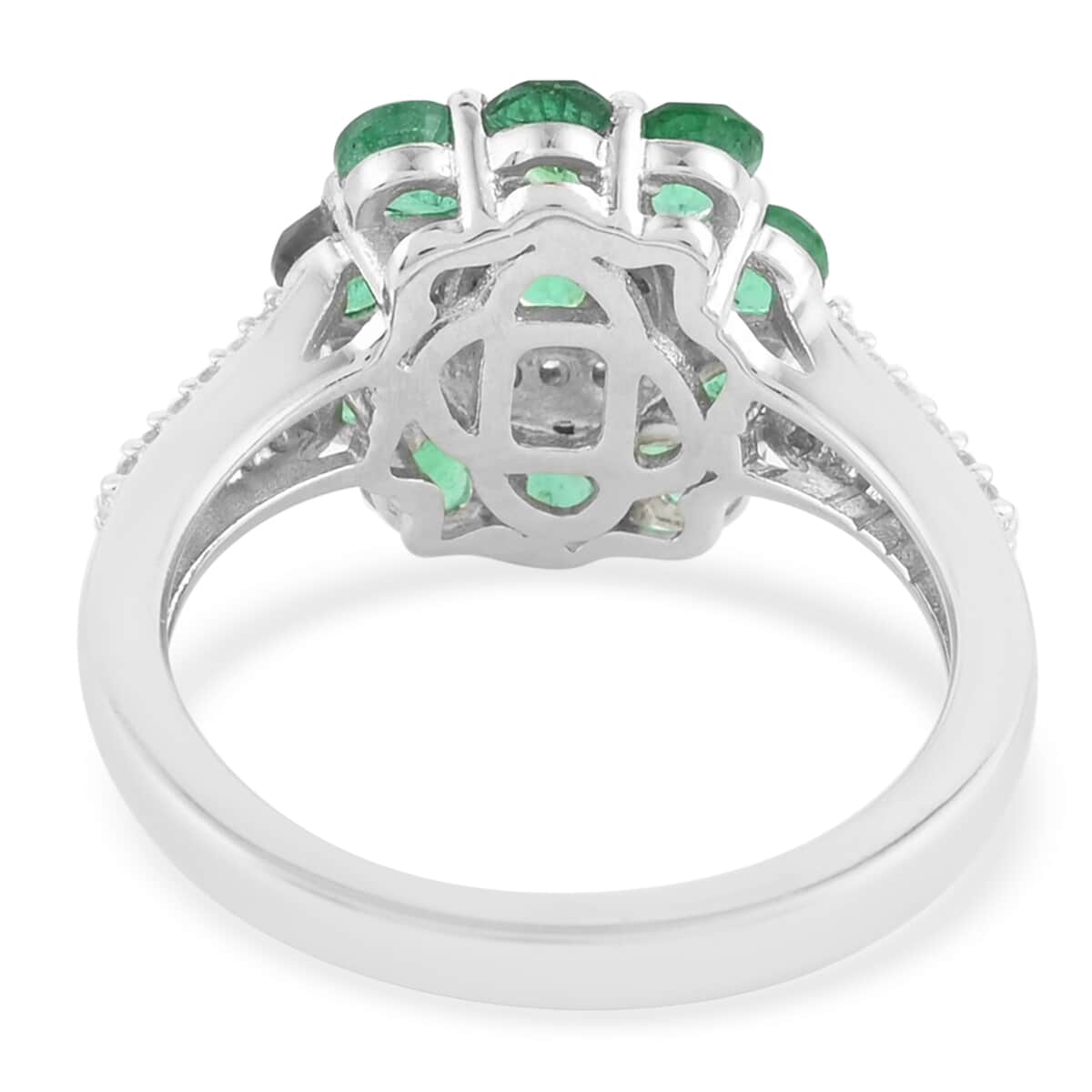 AAA Kagem Zambian Intense Green Emerald, White Zircon Flower Ring in Sterling Silver (Size 7.0) 1.85 ctw image number 3