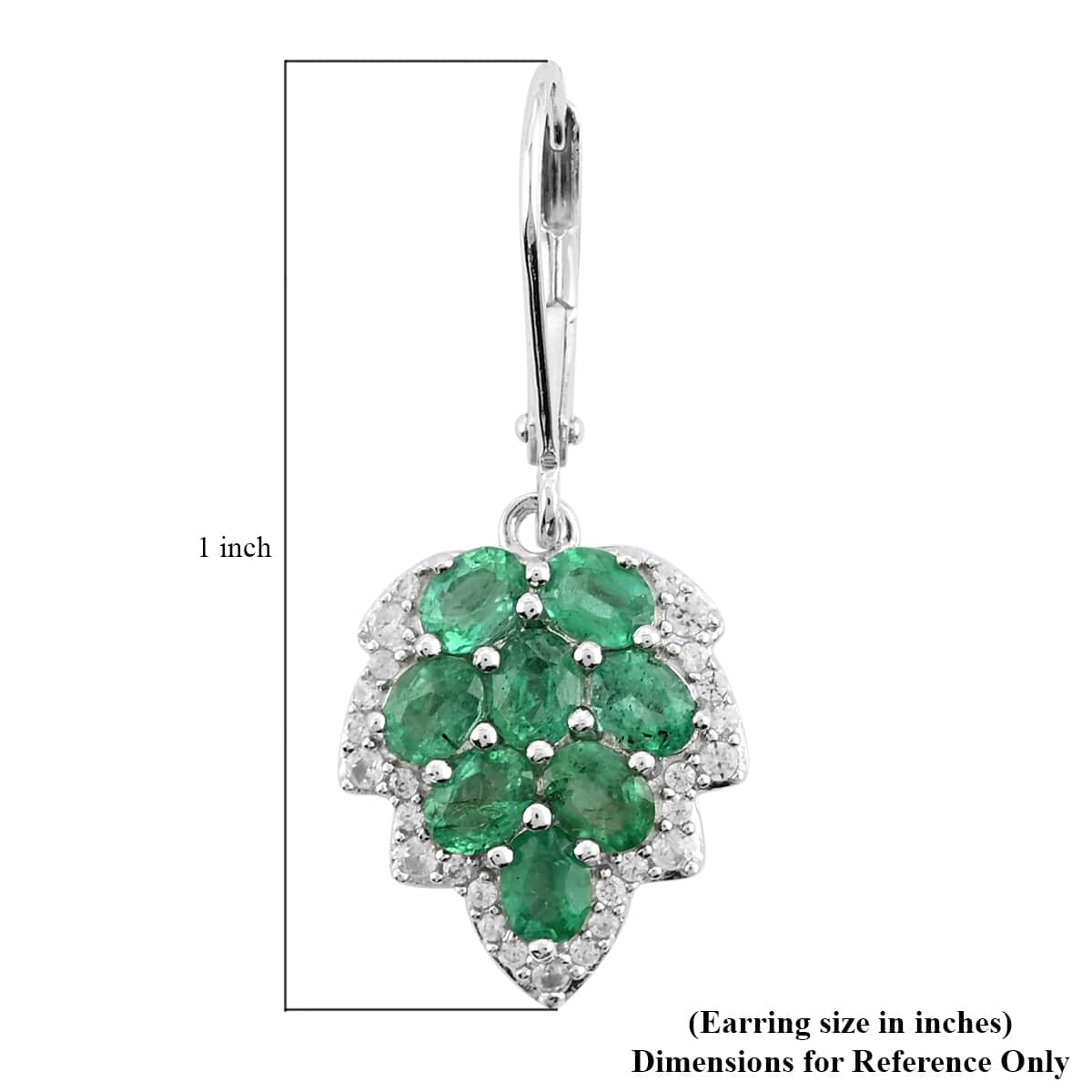AAA Kagem Zambian Intense Green Emerald and White Zircon Leaf Dangle Earrings in Sterling Silver 3.25 ctw image number 3