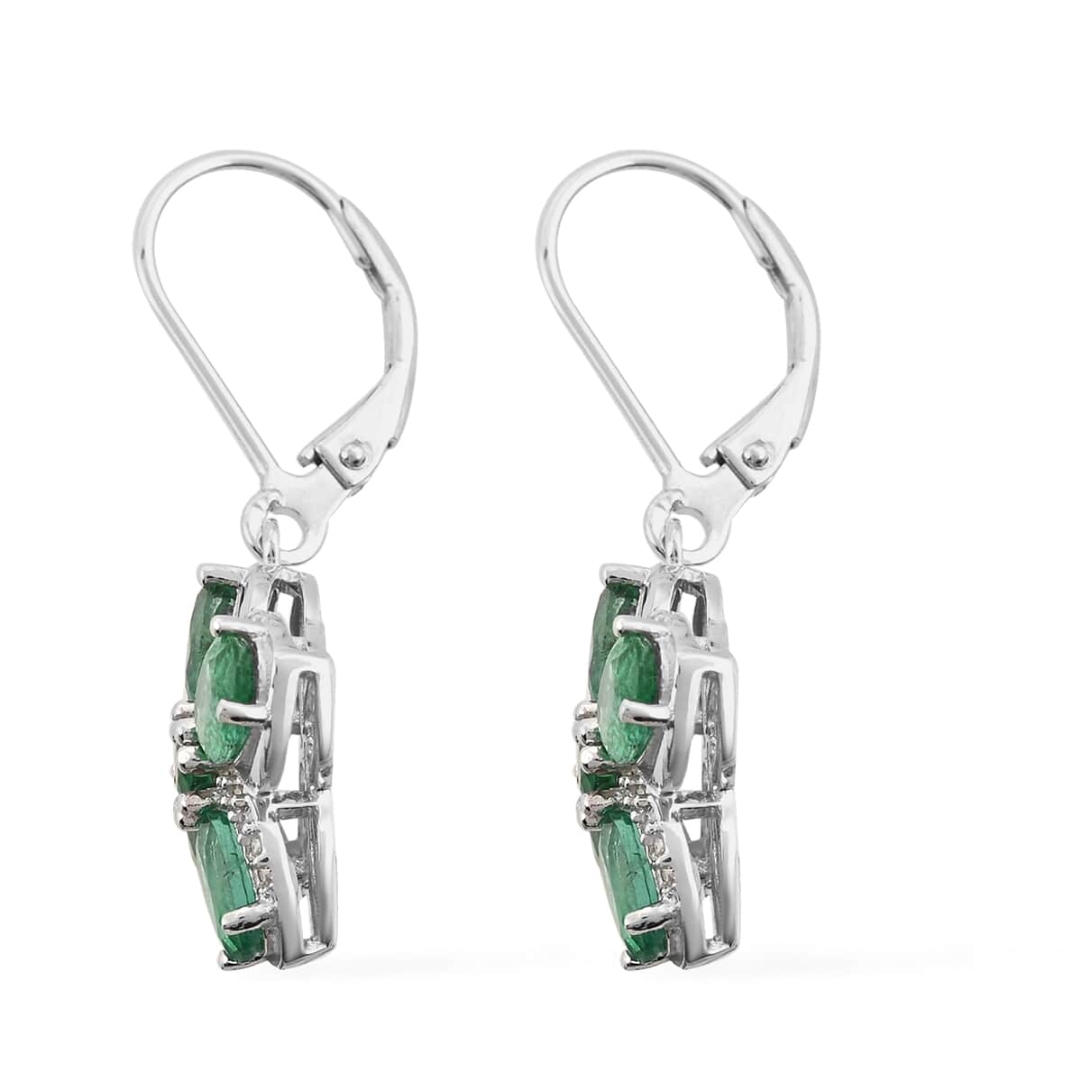 AAA Kagem Emerald and White Zircon Dangle Earrings in Sterling Silver 4.00 ctw image number 2