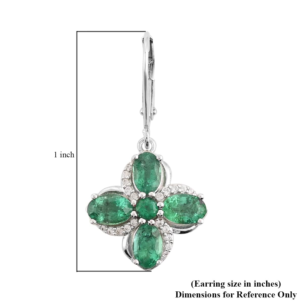 AAA Kagem Emerald and White Zircon Dangle Earrings in Sterling Silver 4.00 ctw image number 3