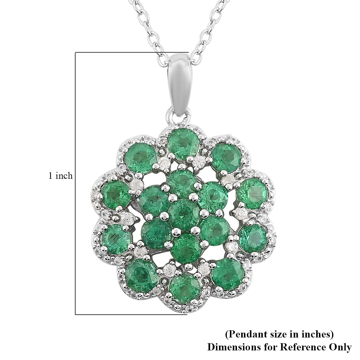 AAA Kagem Emerald and White Zircon Round Pendant Necklace 18 Inches in Sterling Silver 3.45 ctw image number 3