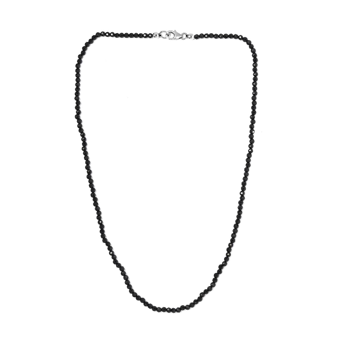 Natural Thai Black Spinel Beaded Necklace 18 Inches in Platinum Over Sterling Silver 33.00 ctw image number 3