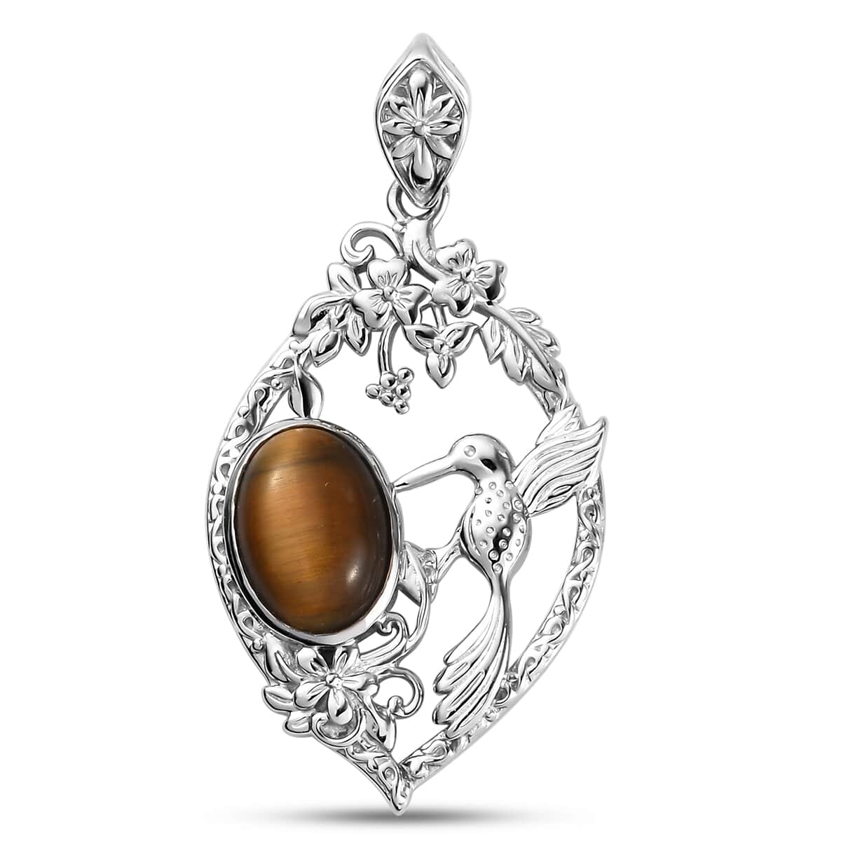 Tiger's Eye Solitaire Pendant in Platinum Over Copper with Magnet 6.60 ctw image number 0