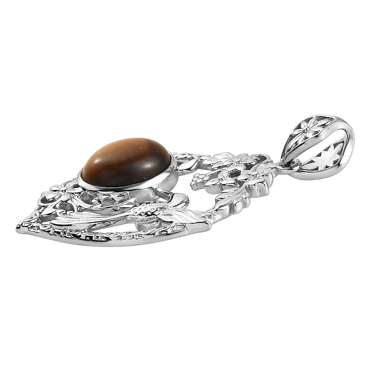 Tiger's Eye Solitaire Pendant in Platinum Over Copper with Magnet 6.60 ctw