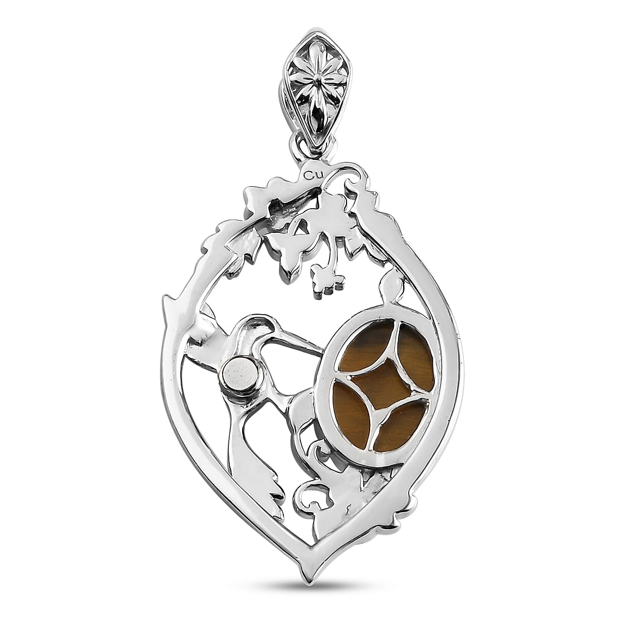 Tiger's Eye Solitaire Pendant in Platinum Over Copper with Magnet 6.60 ctw