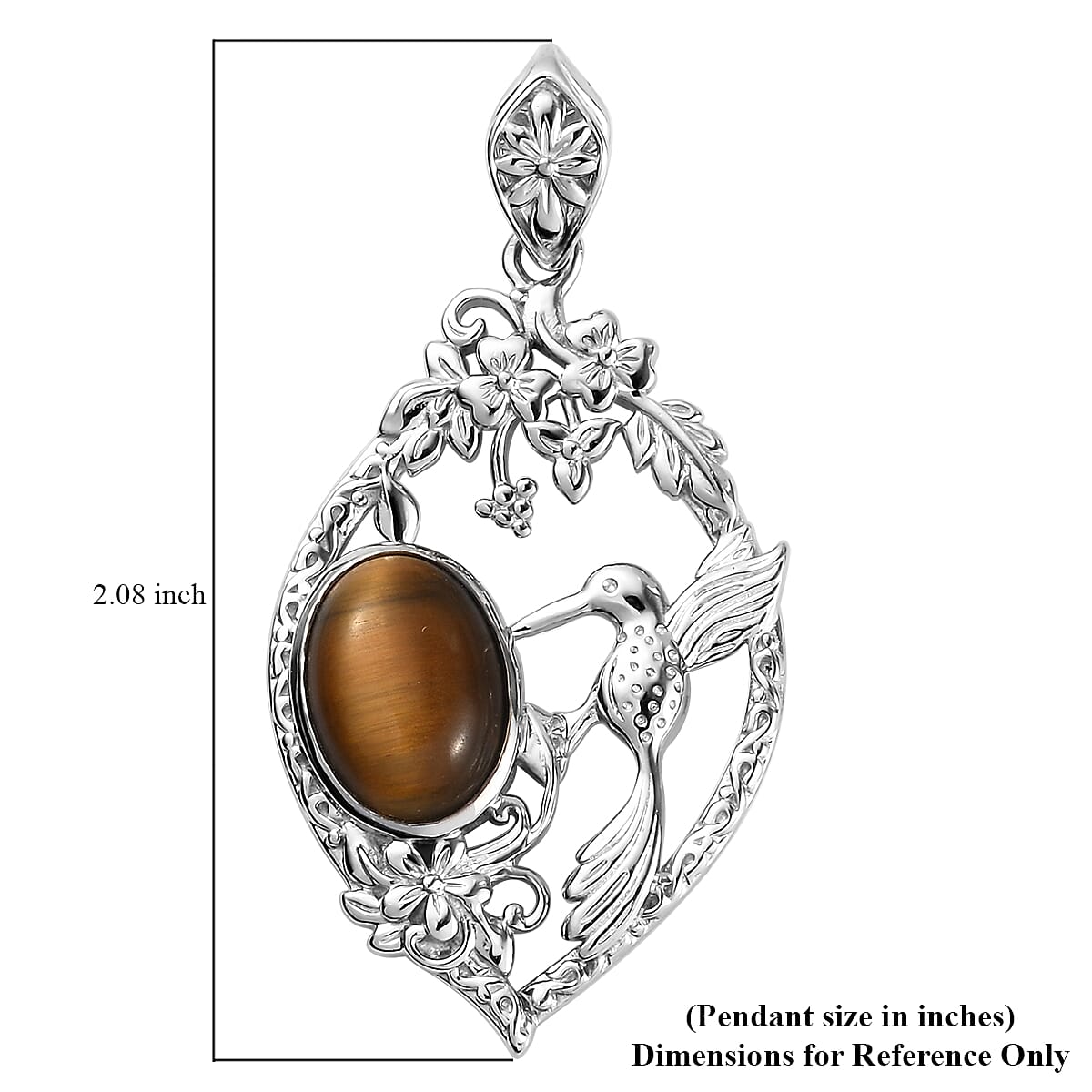 Tiger's Eye Solitaire Pendant in Platinum Over Copper with Magnet 6.60 ctw