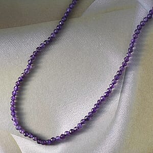 Amethyst Bead Necklace in Platinum Plated Sterling Silver, Beaded Jewelry For Women (18 Inches) 27.10 ctw
