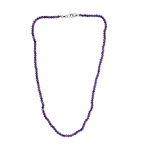 Amethyst Bead Necklace in Platinum Plated Sterling Silver, Beaded Jewelry For Women (18 Inches) 27.10 ctw