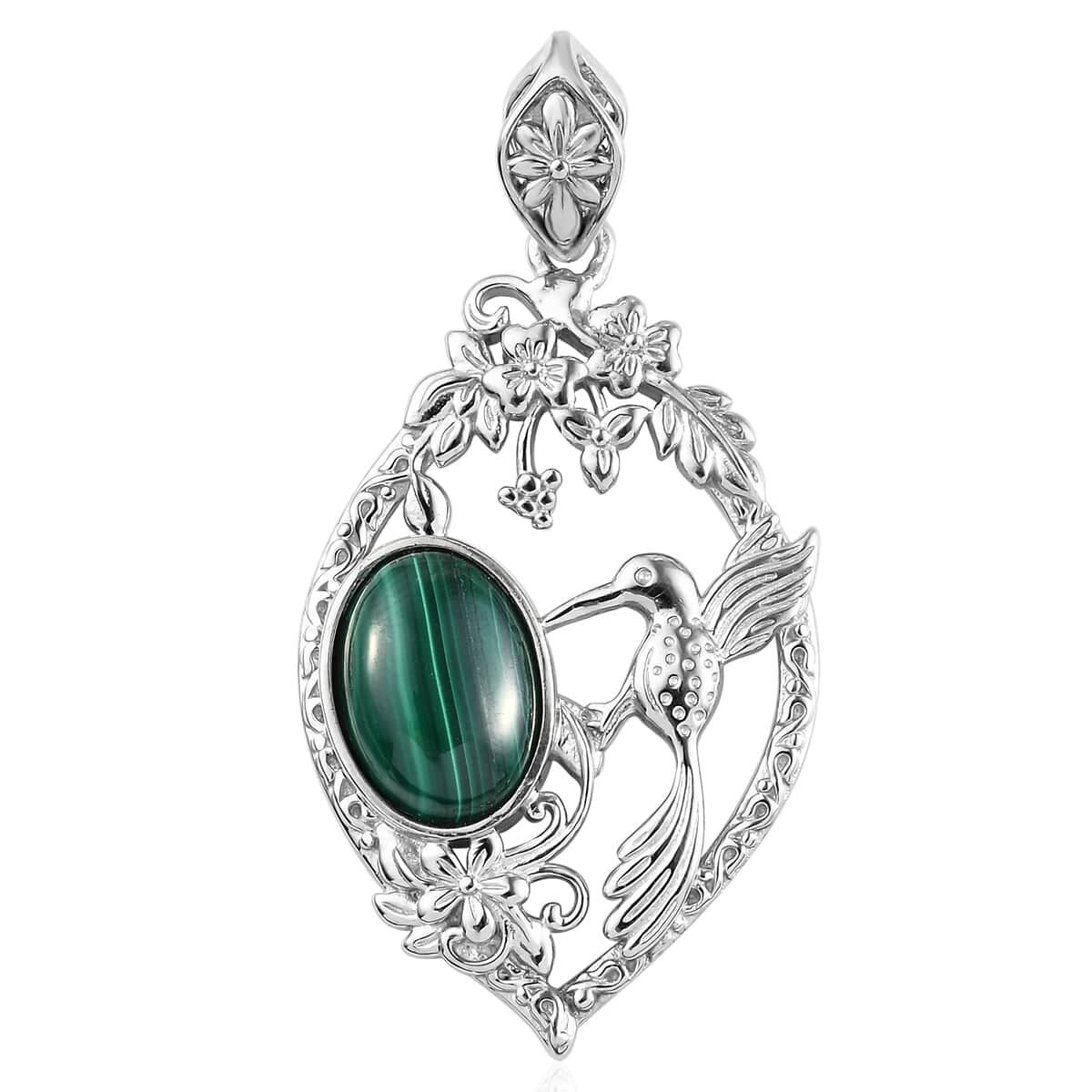 African Malachite Solitaire Pendant in Platinum Over Copper with Magnet 8.40 ctw image number 0