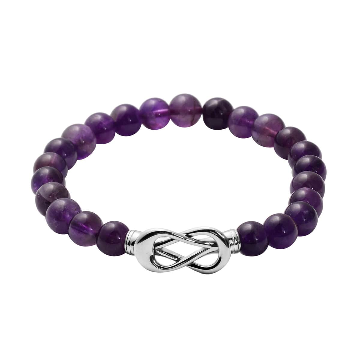 Amethyst 7-9mm Beaded Bracelet with Magnetic Clasp in Stainless Steel 75.00 ctw image number 0