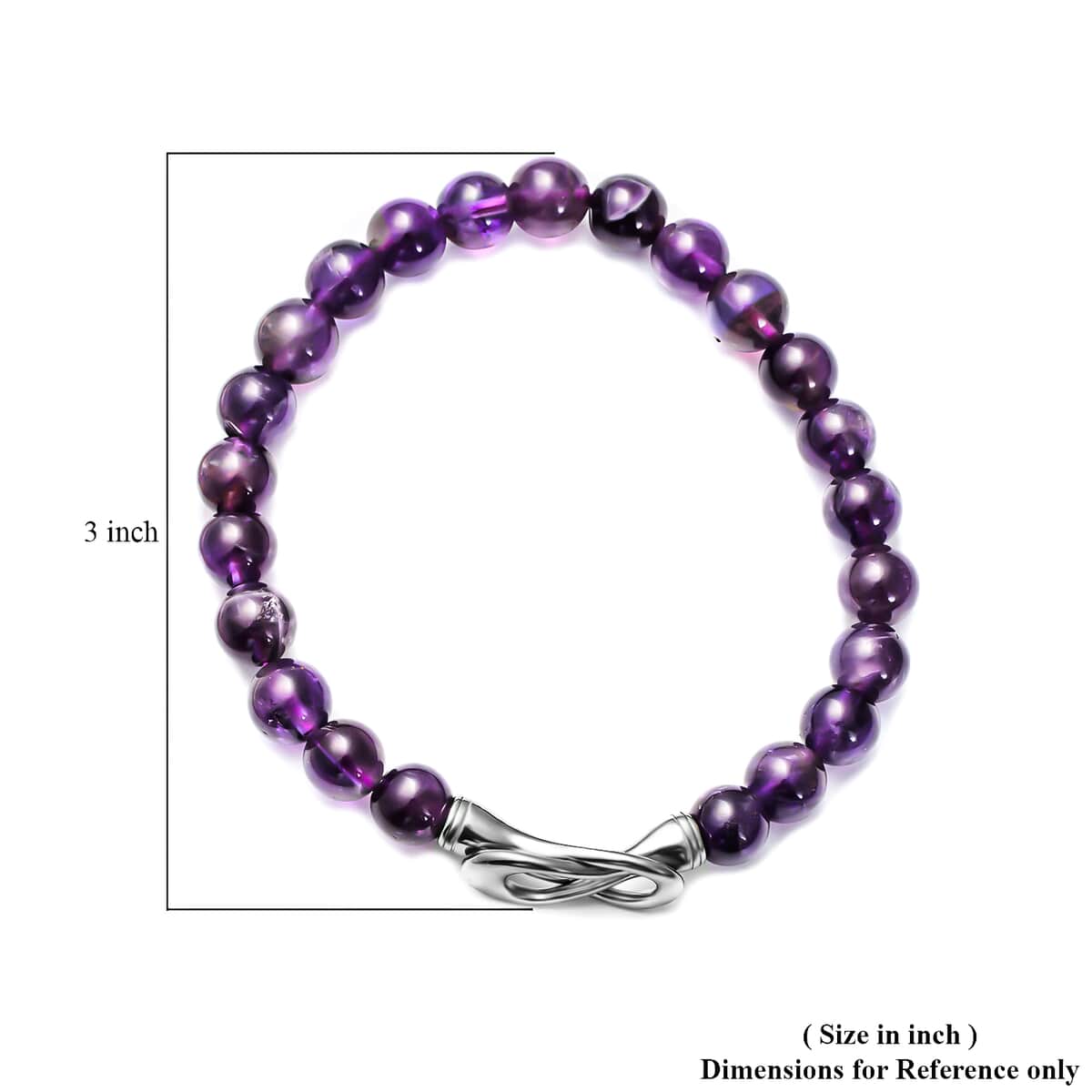 Amethyst 7-9mm Beaded Bracelet with Magnetic Clasp in Stainless Steel 75.00 ctw image number 3