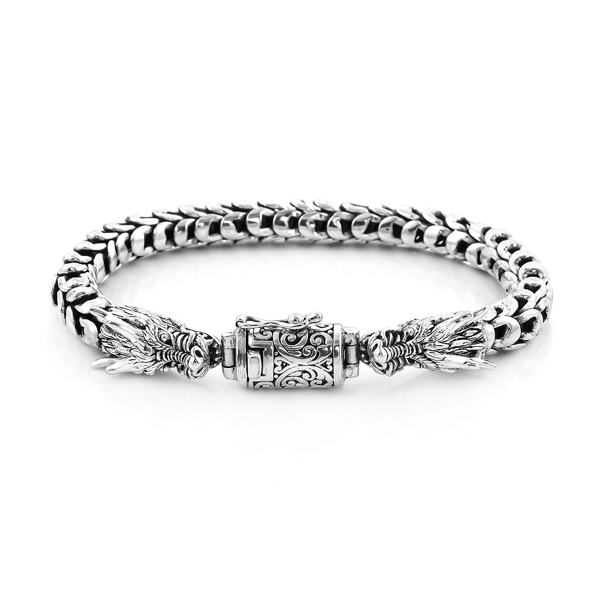 Bali Legacy Sterling Silver Double Dragon Head Bracelet (8.50 In) 14.40 Grams image number 2